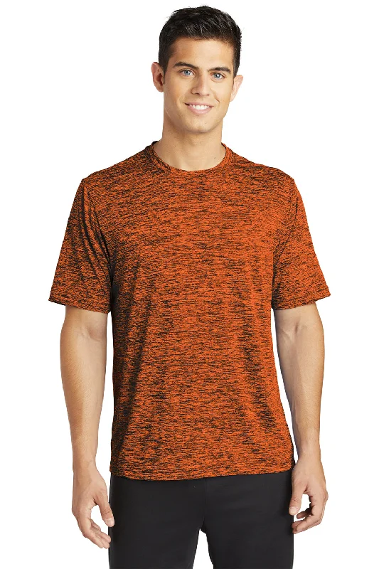 Sport-Tek Mens Electric Heather Moisture Wicking Short Sleeve Crewneck T-Shirt - Deep Orange Black Electric