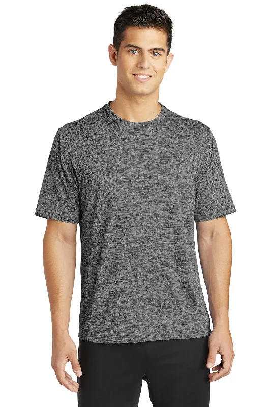 Sport-Tek Mens Electric Heather Moisture Wicking Short Sleeve Crewneck T-Shirt - Grey Black Electric