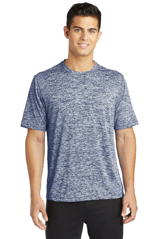 Sport-Tek Mens Electric Heather Moisture Wicking Short Sleeve Crewneck T-Shirt - True Navy Blue Electric