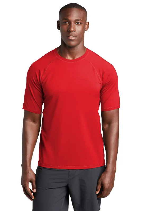 Sport-Tek Mens Rashguard Moisture Wicking Short Sleeve Crewneck T-Shirt - True Red