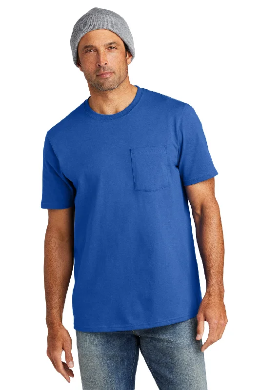 Volunteer Knitwear Mens USA Made All American Short Sleeve Crewneck T-Shirt w/ Pocket - True Royal Blue